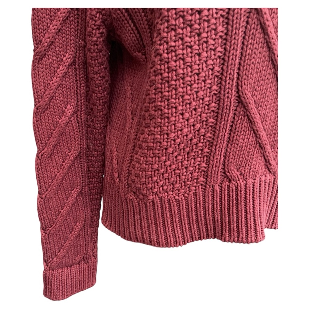 Jackson Rowe Mulled Wine Cotton Neptune Cable Knit Crew Neck Sweater (XS) - Picture 7 of 14